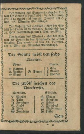 Die Sonne nebst den sechs Planeten ...
