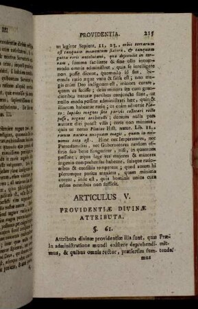 Articulus V. Providentiæ Divinæ Attributa.