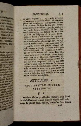 Articulus V. Providentiæ Divinæ Attributa.