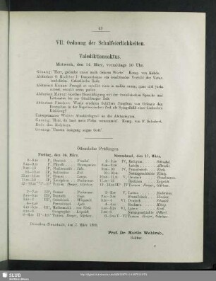 VII. Ordnung der Schulfeierlichkeiten
