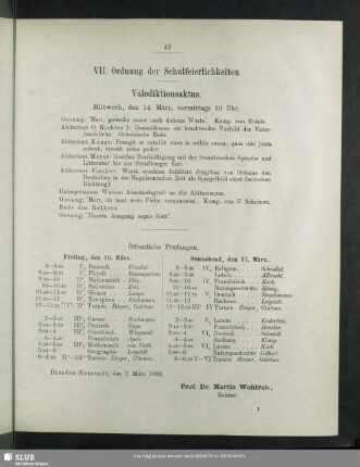 VII. Ordnung der Schulfeierlichkeiten