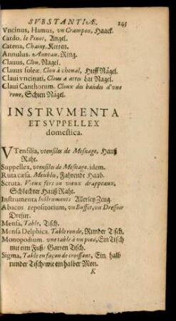 Instrumenta Et Suppellex domestica.