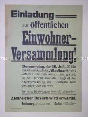 Maueranschlag mit dem Aufruf zu einer Einwohnerversammlung in Frankenberg
