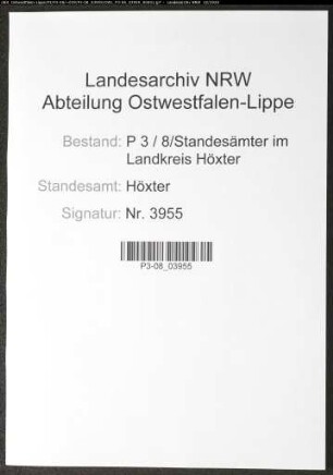 Sterberegister Standesamt Höxter