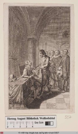 Andreas Thonradtel zeigt Kaiser Ferdinand II. ein Schriftstück