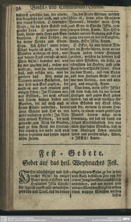 Fest=Gebete. Gebet auf das heil. Weyhnachts Fest