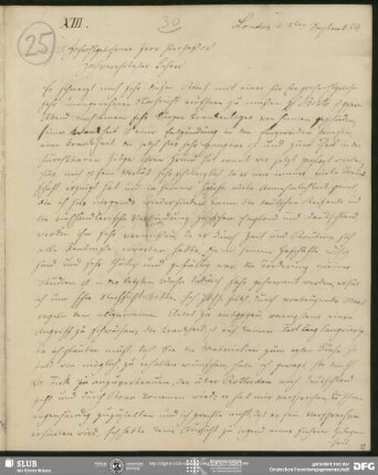 Eigenh. Brief von Christian Lassen an August Wilhelm von Schlegel, London, 03.09.1824