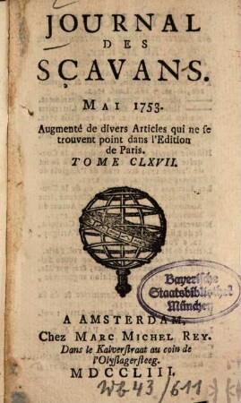 Journal des sçavans. 1753, [3]. Mai - Juillet = T. 167