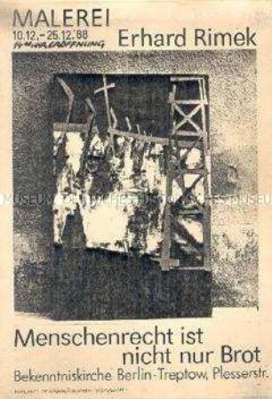 Illustriertes Werbeblatt für eine Ausstellung des Malers Erhard Rimek in der Bekenntniskirche Berlin-Treptow - Sachkonvolut