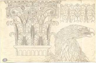 Lange, Ludwig; Lange - Archiv: I.4 Griechisch-römischer Stil - Kapitell u. Adlerkopf (Ansichten, Detail)