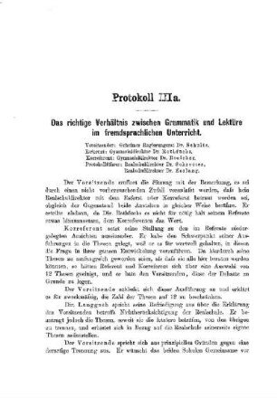 Das richtige Verhältnis zwischen Grammatik und Lektüre im fremdsprachlichen Unterricht : [Protokolle der Verhandlungen]