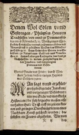 Denen Wol Edlen unnd Gestrengen/ Philipsen Hectoren Truchsessen/ von und zu Pommersfelden unnd Röttenbach [...]