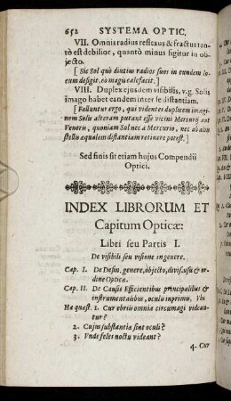 Index Librorum Et Capitum Opticæ.