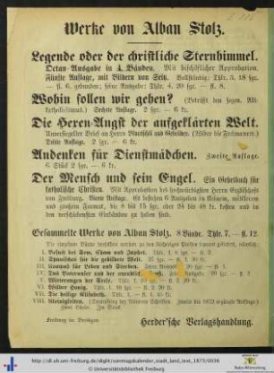Werke von Alban Stolz / Verlagswerbung.