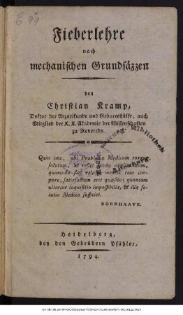 Fieberlehre nach mechanischen Grundsäzzen