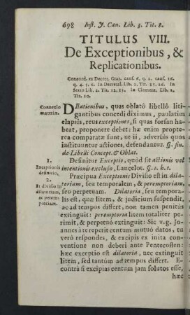 Titulus VIII. de Exceptionibus, & Replicationibus.
