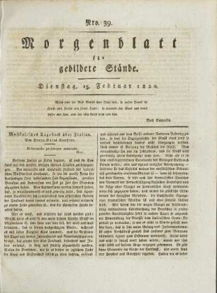 Nro. 39. Dienstag, 15. Februar 1820. - Nro. 44. Montag, 21. Februar 1820.