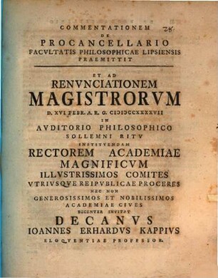 Commentatio de procancellario Facultatis philosophicae Lipsiensis