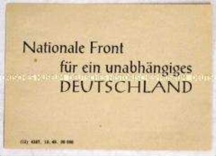 Handzettel der SED (?) mit einer Propaganda-Losung für die Nationale Front