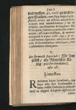 V. De formula loquendi: Für Uns selbst/ als Römischer König: qua Ferdinandus I. usus est.