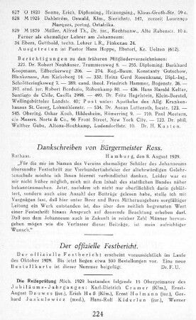 Dankschreiben von Bürgermeister Ross.