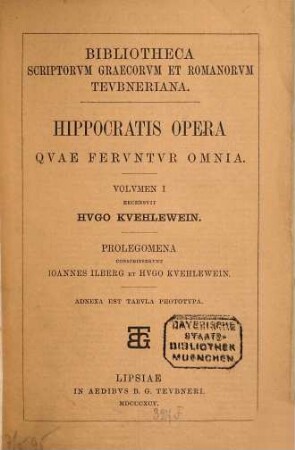 Hippocratis Opera quae feruntur omnia, Vol. 1