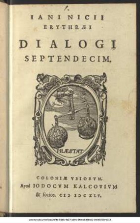 Iani Nicii Erythraei Dialogi Septendecim