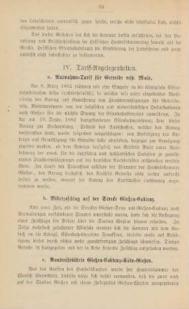 IV. Tarif-Angelegenheiten.