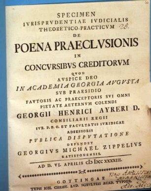 Specimen Ivrisprvdentiae Ivdicialis Theoretico-Practicvm De Poena Praeclvsionis In Concvrsibvs Creditorvm