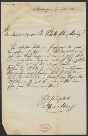 Brief an B. Schott's Söhne : 07.09.1901