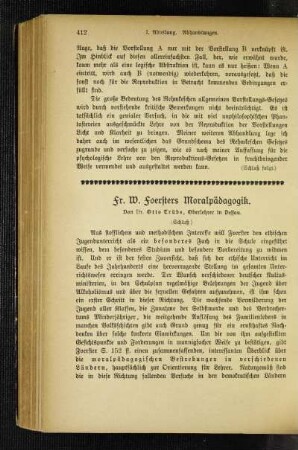 Fr. W. Foersters Moralpädagogik : (Schluß)