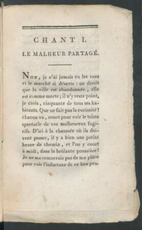 Chant I. Le Malheur Partagé