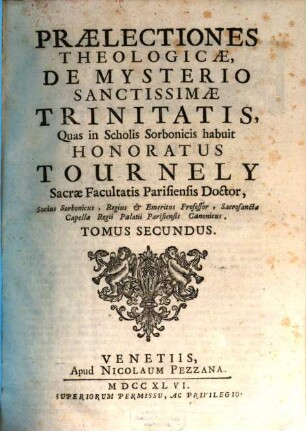Praelectiones Theologicae, De Mysterio Sanctissimae Trinitatis