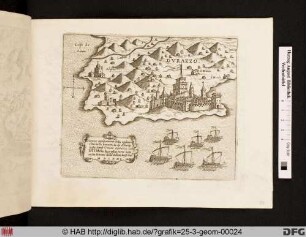 Landkarte mit Stadtansicht von Durazzo/Durrës und Umgebung.