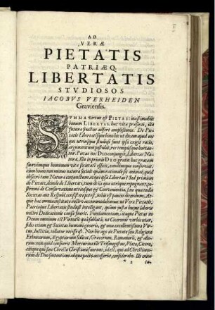 Ad veræ pietatis patriæ Q. Libertatis stvdiosos Iacobvs Verheiden