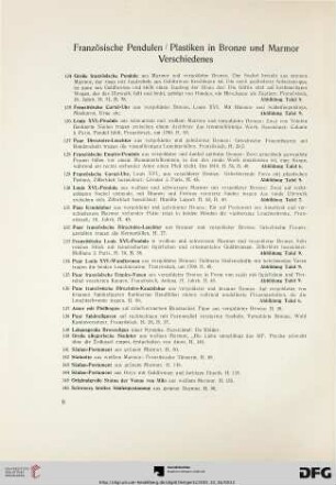 Französische Pendulen/ Plastiken in Bronze und Marmor. Verschiedenes (Nr. 124-185)