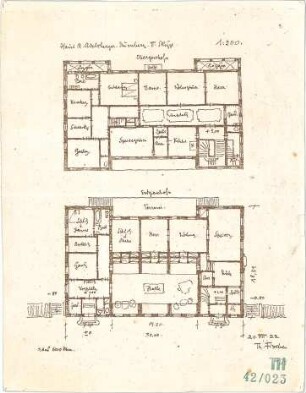 Fischer, Theodor; Nürnberg; Haus Adelsberger - Grundriss EG, Grundriss OG