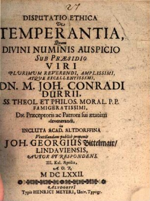 Disp. eth. de temperantia