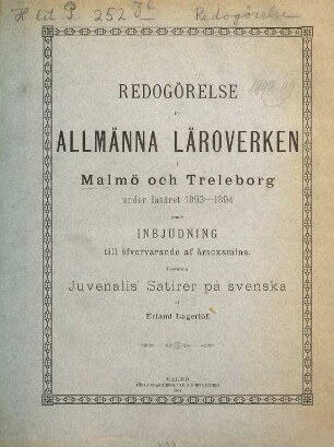 Redogörelse för Allmänna Läroverken i Malmö och Trelleborg under läsåret .... 1893/94 (1894)