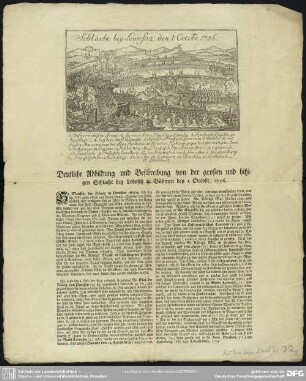Deutliche Abbildung und Beschreibung von der großen und hitzigen Schlacht bey Lobositz in Böhmen den 1. Octobr. 1756