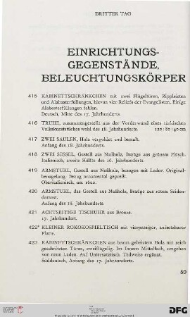 Einrichtungsgegenstände, Beleuchtungskörper (Nr. 415-437)