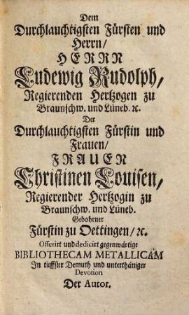 Jacob Leupolds Prodromus bibliothecae metallicae, oder Verzeichnis der meisten Schrifften, so von Dingen, die ad regnum minerale gezehlet werden, handeln : als da sind: Die Metalle, Mineralien, Salien, Steine, Petrifacta, mancherley Erden Und in Summa Aller Fossilien, Was hiervon ... geschrieben Und ... zu wissen nützlich ist