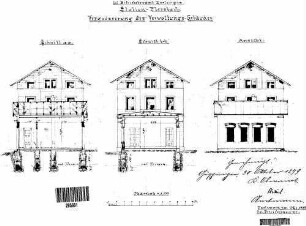 Ebersbach (Fils): Empfangsgebäude Schnitte,Ansicht