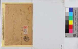 Dienstbrief Einschreiben, Schiffsname/Landeinheit: 2. Marine-Division, Marine-Korps; Frankatur, Mi.-Nr.: [Keine]; Poststempel: K.D.Feldpostexp. der 2. Marine-Div.b 3.2.16.9-10V; Nebenstempel: Briefstemoel Kaiserliche Marine 2. Marinefeldbatterie