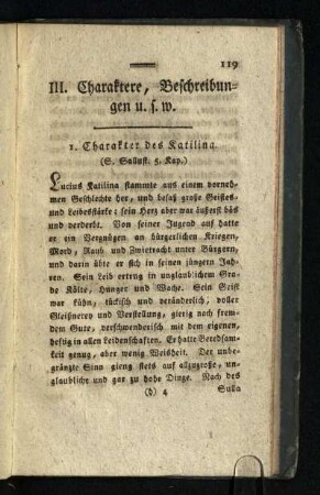 III. Charakter, Beschreibungen u. s. w.