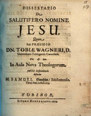Dissertatio De salutifero nomine Jesu