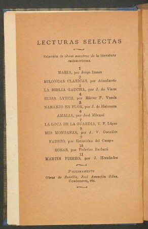 Lecturas selectas : Selección de obras maestras de la literatura sudamericana.