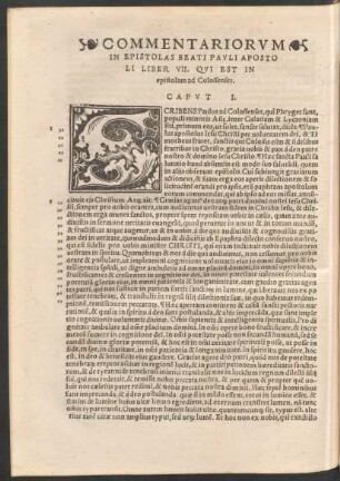 Commentariorum In Epistolas Beati Pauli Apostoli Liber VII. Qui Est In epistolam ad Colossenses.