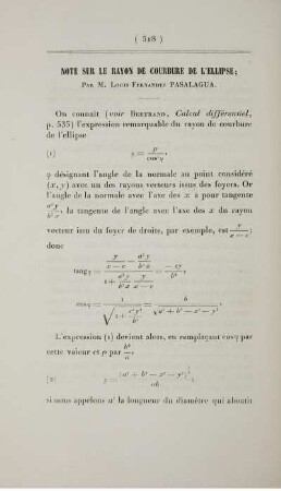 Note sur le rayon de courbure de l'ellipse.