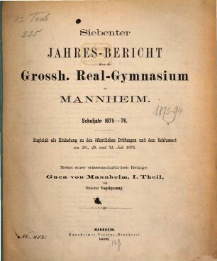 Jahres-Bericht : für das Schuljahr .... 1875/76 = Jahresber. 7